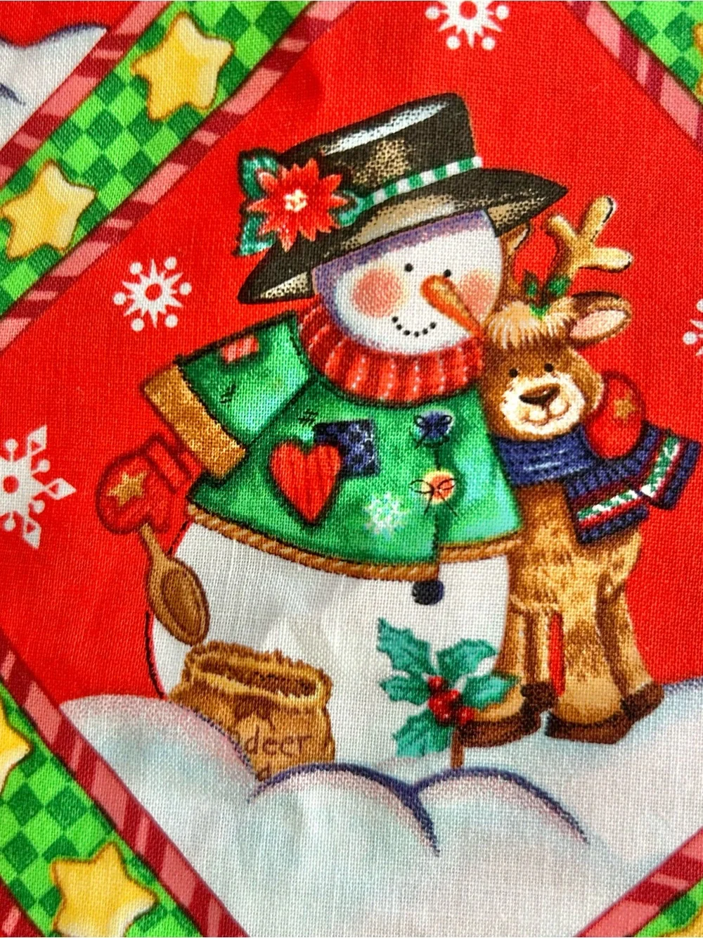 VTG Christmas Fabric Reindeer Cheer By Debra Jordan Bryan Snowman 44”x 7 Yards